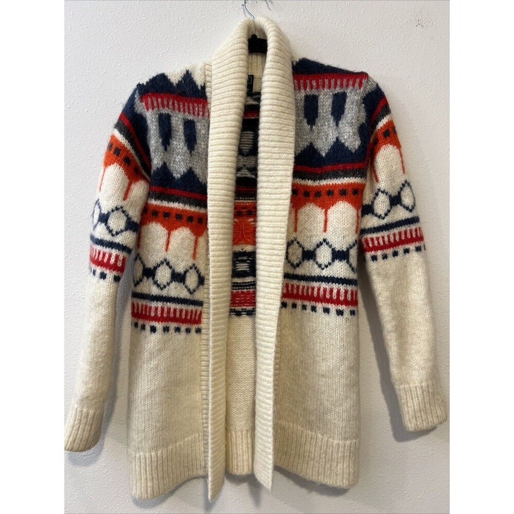 GAP Cardigan‎ Sweater Maternity Size XS/S Fair Isle Open Front Mohair Wool Blend